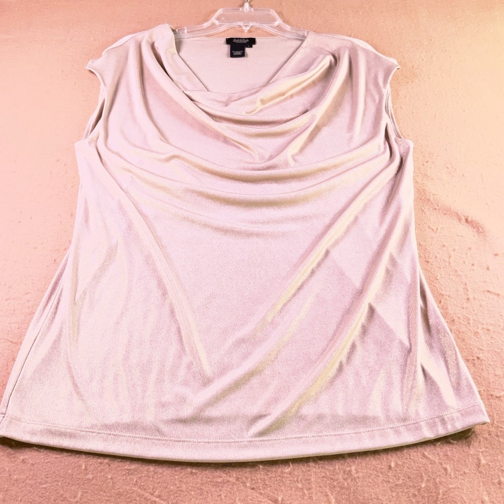 Peck & Peck Collection Gold Metallic Cowl Neck Sleeveless Top Womens Lg Shimmer